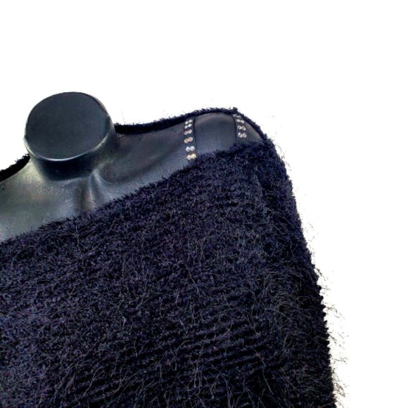 Black Oversized Fuzzy Fringe Batwing Top with Swarovski Crystals on Straps. NEW! - Picture 3 of 7